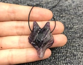 Amethyst Fox head Pendant,Hand Carved Natural Purple Crystal Quartz Animal Skull Charms Jewelry Fox-head Crafts Necklace