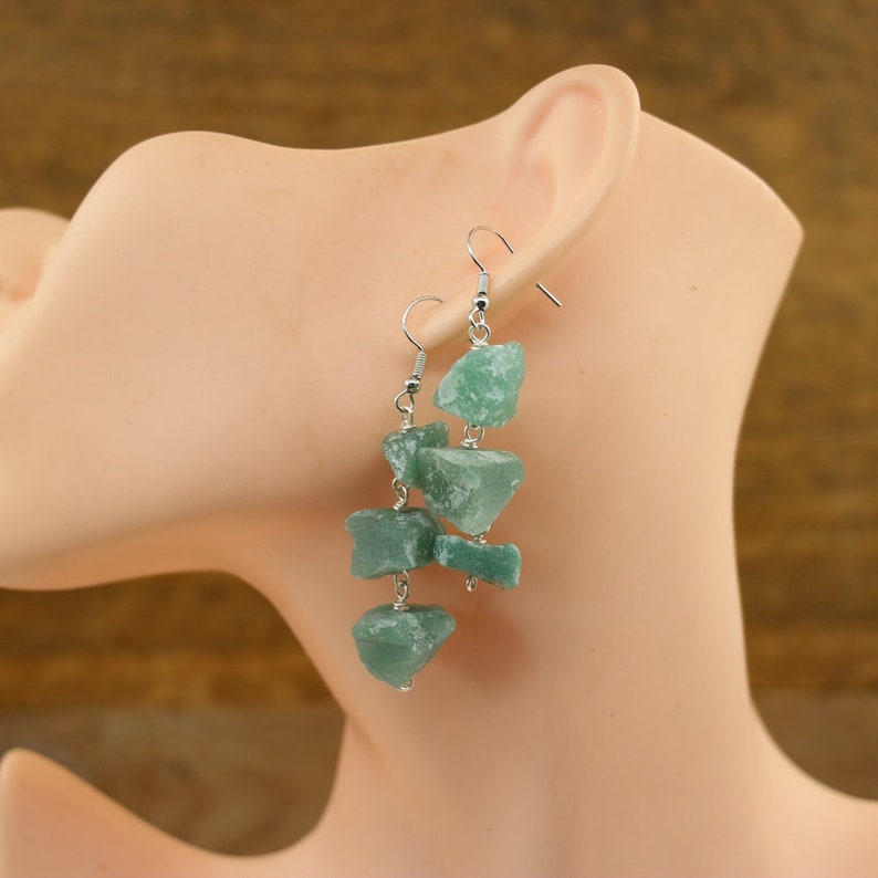 Natural Gemstone Wire Wrapped Earrings,Raw Crystal Quartz Hook Earring,Quartz Reiki Dangle Earring,3 stone earrings,Handmade Women earrings image 6