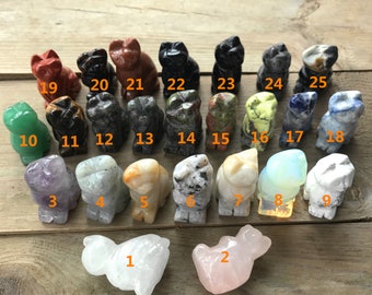 25stone Choice, 1,5 pouces Petit chat, Décor de maison de chat sculpté à la main, Sculpture Figurine Gemmes Pierre, Opalite Obsidienne Cristal Quartz Crânes Décor