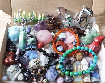 Mixed Crystal Grab Bag, Gemstone Statue Bracelet Ring Hanger Ketting Set Surprise Bag, Quartz Mystery Box, Random Lucky Crystal, Crystal Set