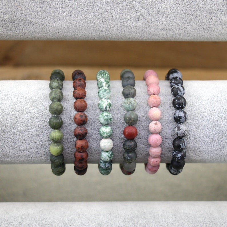 Natural Matte Round Beads Healing Energy Gemstone Bracelet,Semi-Precious Frosted Stretchy Bracelet,6/8/10 mm Handmade 7'' 7.5 Bracelet zdjęcie 8