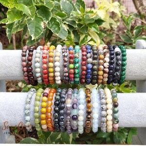 65 types de bracelets de pierres précieuses rondes de 6 mm/8 mm/10 mm, bracelet en cristal de quartz brut curatif, bracelet de perles extensibles, bracelet simple de pierres précieuses image 3