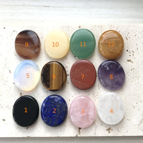 12 Kinds Of Worry Stone,Small Size Crystal Worry Stone,Healing Gems Quartz Worry Stone,Lapis Lazuli Obsidian Amethyst Worry Stone