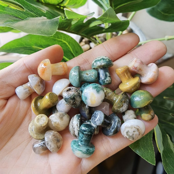 Ocean Agate Mini Mushroom Gems,Natural Ocean Jasper Figurine Decor,Healing Crystal Sculpture,Carved Gems Stone Mushroom,Plant Jewelry