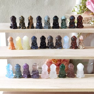Mini Buddha Statue,Buddha Stone Figurine,Hand Carved Gemstone Baby Buddha,Healling Crystal Quartz Baby Monk Home Decoration,Crystal Gifts