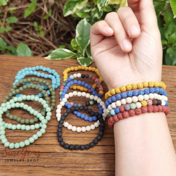 Natürliche vulkanischen Rock Armband, bunte Lava Perlen Stretch Armband, Lava Rock Stein Armband, 6mm / 8mm / 10mm rund Edelstein Armband für Geschenke