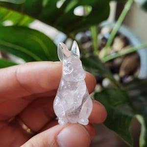 1.2 Inche,Carved Crystal Quartz Mini Rabbit,Crystal Sculpture,Standing Rabbit Decoration,Fluorite Ocean Agate Rabbit,Healing Crystal Animals Rose quartz