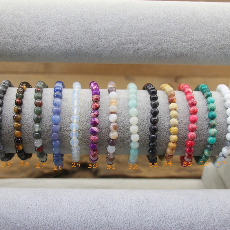 65 types de bracelets de pierres précieuses rondes de 6 mm/8 mm/10 mm, bracelet en cristal de quartz brut curatif, bracelet de perles extensibles, bracelet simple de pierres précieuses image 8
