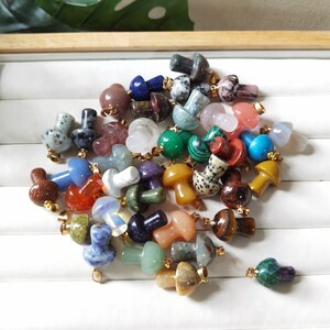 Mini Mushroom Pendants,Healing Crystal Mushroom Statue Figurine Charms Pendant,Gold Gemstone Mushroom Pendant,Women Necklace Crystal Gift