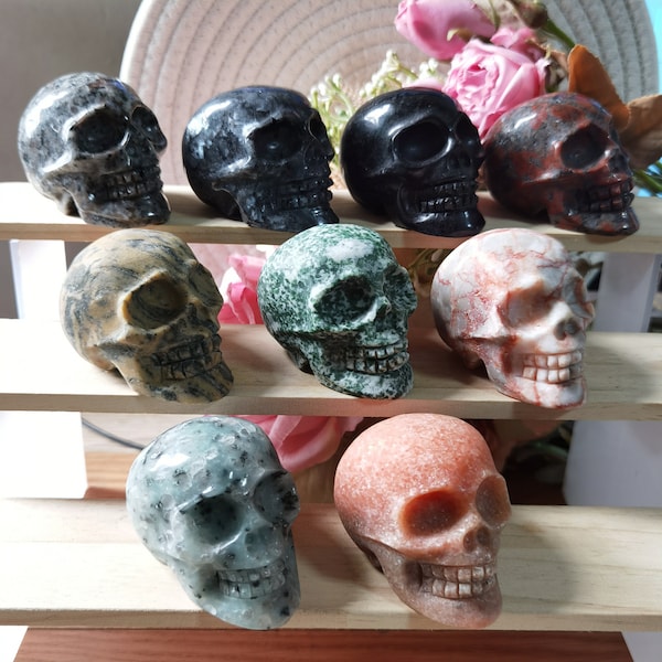 2.7 Inches Gemstone Skull Head,Large Healing Crystal Skull Home Decor,Yooperlite Skull,Reiki Quartz Skull Figurine,Carved Crystal Skull