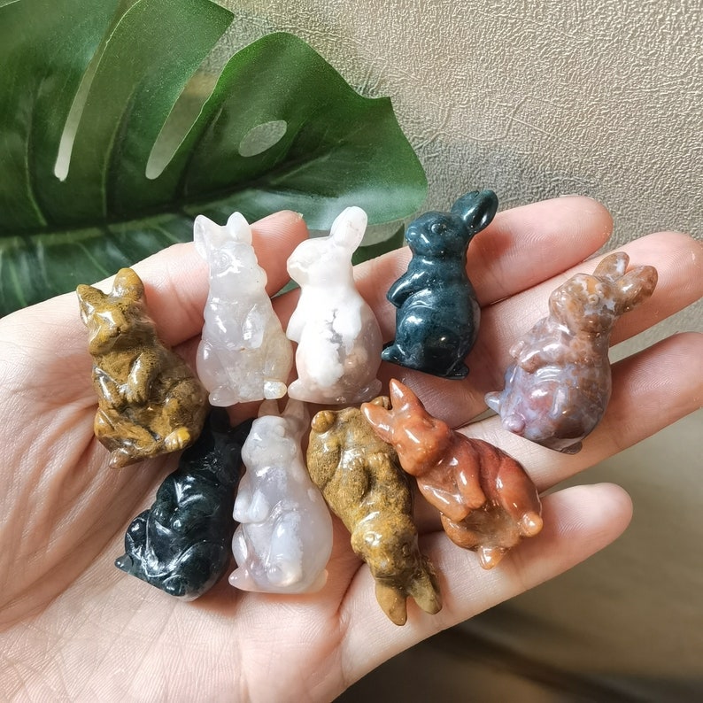 1.2 Inche,Carved Crystal Quartz Mini Rabbit,Crystal Sculpture,Standing Rabbit Decoration,Fluorite Ocean Agate Rabbit,Healing Crystal Animals image 3