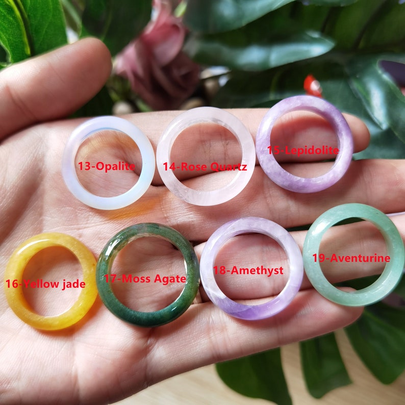 Healing Crystal Band Ring Sierlijke Edelsteen Band Ring, Natuurlijke Steen Stevige Ringen Hand Gesneden Vrouwen Man Ringen, Handgemaakte Ringen Minimalistische Sieraden afbeelding 5