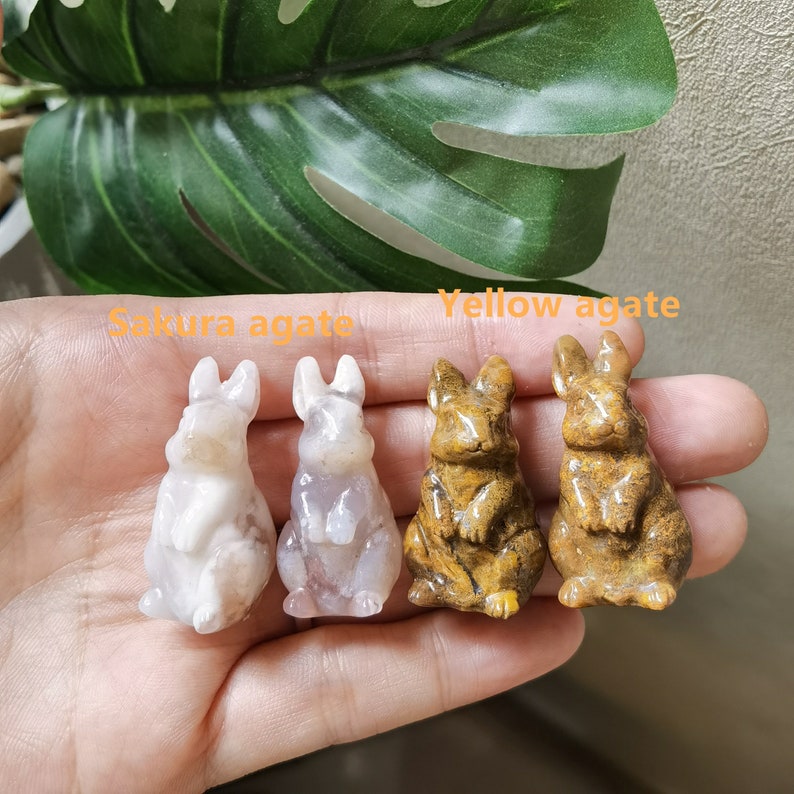 1.2 Inche,Carved Crystal Quartz Mini Rabbit,Crystal Sculpture,Standing Rabbit Decoration,Fluorite Ocean Agate Rabbit,Healing Crystal Animals image 8