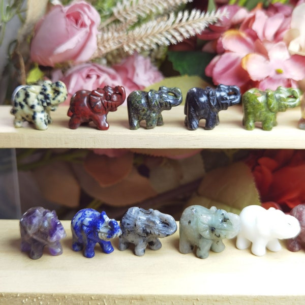 1'' Mini Carved Elephant Figurine,Gemstone Elephant Statue Home Decor,Healing Quartz Elephant,Crystal Animal Sculpture Ornaments For Gifts