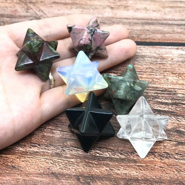 Small Merkaba Star,Rhodonite Carved Stone Merkaba Star,Obsidian Sacred Geometry Star,Dragon Blood Stone Reiki Healing Chakra Wand Crystal