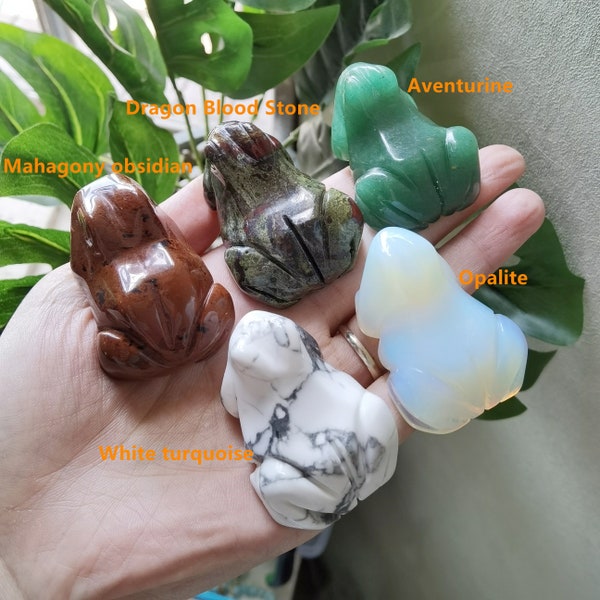 2" Natural Gemstone Frog,Opalite Hand Carved Frog Figurine,Aventurine Dragon Blood Stone Sculpture Figurine Home Decors Crafts