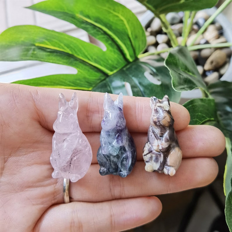 1.2 Inche,Carved Crystal Quartz Mini Rabbit,Crystal Sculpture,Standing Rabbit Decoration,Fluorite Ocean Agate Rabbit,Healing Crystal Animals image 2