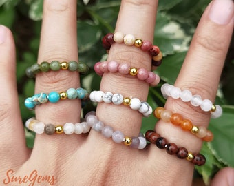 51 style 4mm Round Beads Gemstone Stackable Ring,Natural Stone Quartz Bead Stretchy Rings,Handmade Healing Crystal Party Ring Gift For Her