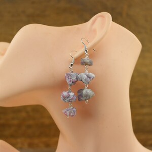 Natural Gemstone Wire Wrapped Earrings,Raw Crystal Quartz Hook Earring,Quartz Reiki Dangle Earring,3 stone earrings,Handmade Women earrings image 7
