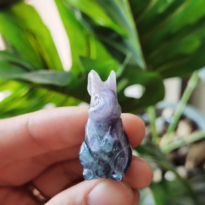 1.2 Inche,Carved Crystal Quartz Mini Rabbit,Crystal Sculpture,Standing Rabbit Decoration,Fluorite Ocean Agate Rabbit,Healing Crystal Animals Rainbow fluorite