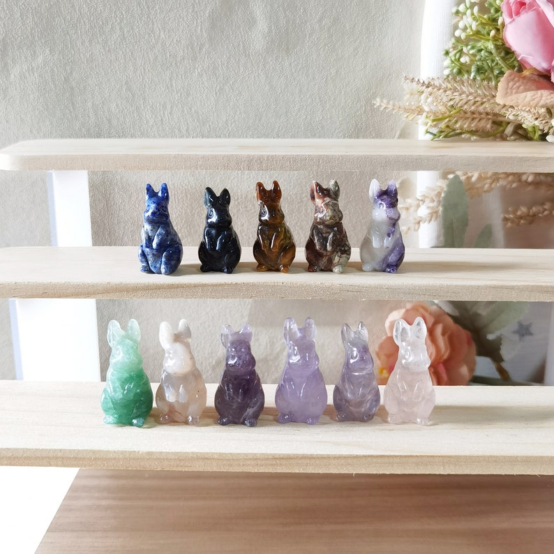 1.2 Inche,Carved Crystal Quartz Mini Rabbit,Crystal Sculpture,Standing Rabbit Decoration,Fluorite Ocean Agate Rabbit,Healing Crystal Animals image 1