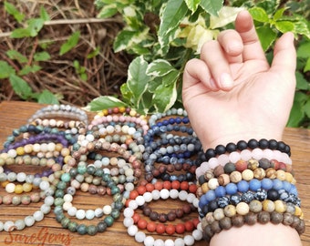 Natural Matte Round Beads Healing Energy Gemstone Bracelet,Semi-Precious Frosted Stretchy Bracelet,6/8/10 mm Handmade 7''- 7.5" Bracelet