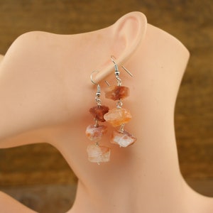 Natural Gemstone Wire Wrapped Earrings,Raw Crystal Quartz Hook Earring,Quartz Reiki Dangle Earring,3 stone earrings,Handmade Women earrings image 5