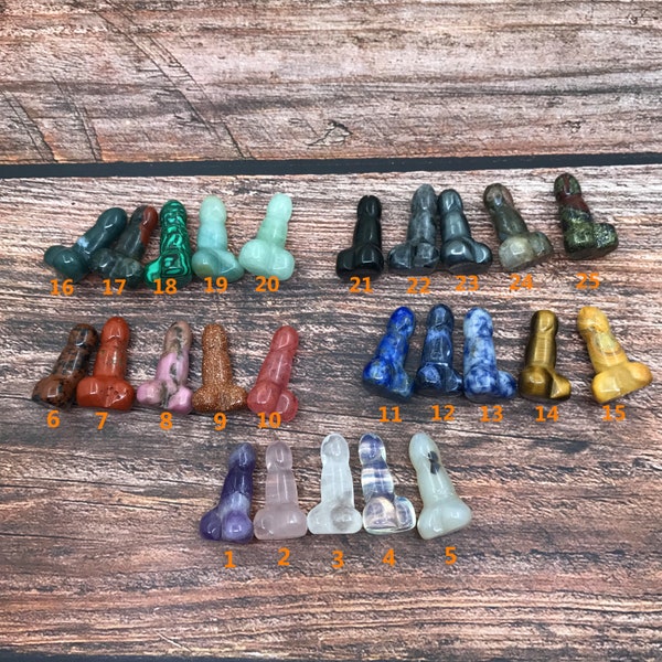 25Kinds,1 Inch Gemstone Phallus Decor,Mini Crystal Penis Figurine,Carved Natural Quartz Stone Jasper Amethyst Penis Crafts,Bachelorette Gift