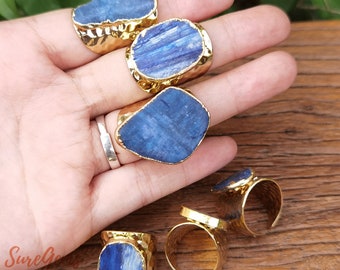 1pcs,Blue Kyanite Rings,Natural Kyanite Stone Oval Ring,Freeform Shape Rings Fine Jewelry for Girls Women Gifts,Adjustable Size Women Ring