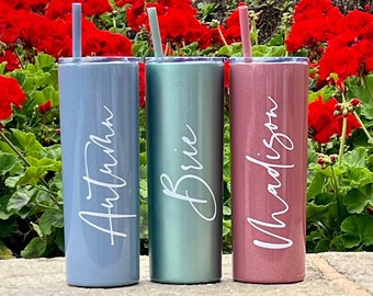 Personalized Tumbler with Straw, Bridesmaid Gift, Insulated Tumbler, 20oz Stainless Steel Tumbler, Bridesmaid Proposal, Personalized Gift