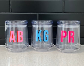 Personalized Wine Tumbler, Bridesmaid Gift, Bridesmaid Proposal, Personalized Wine Glass, Acrylic Wine Tumbler, Shadow Monogram