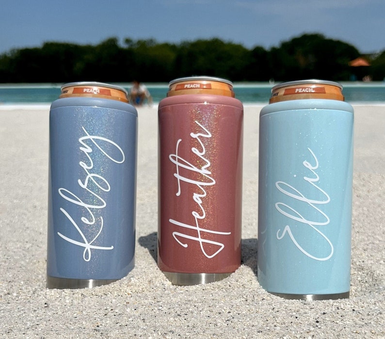 Personalized Slim Can Cooler, Stainless Cooler, Insulated Can Cooler, Seltzer Can Holder, Slim Can Cooler, Bridesmaid Gift image 1