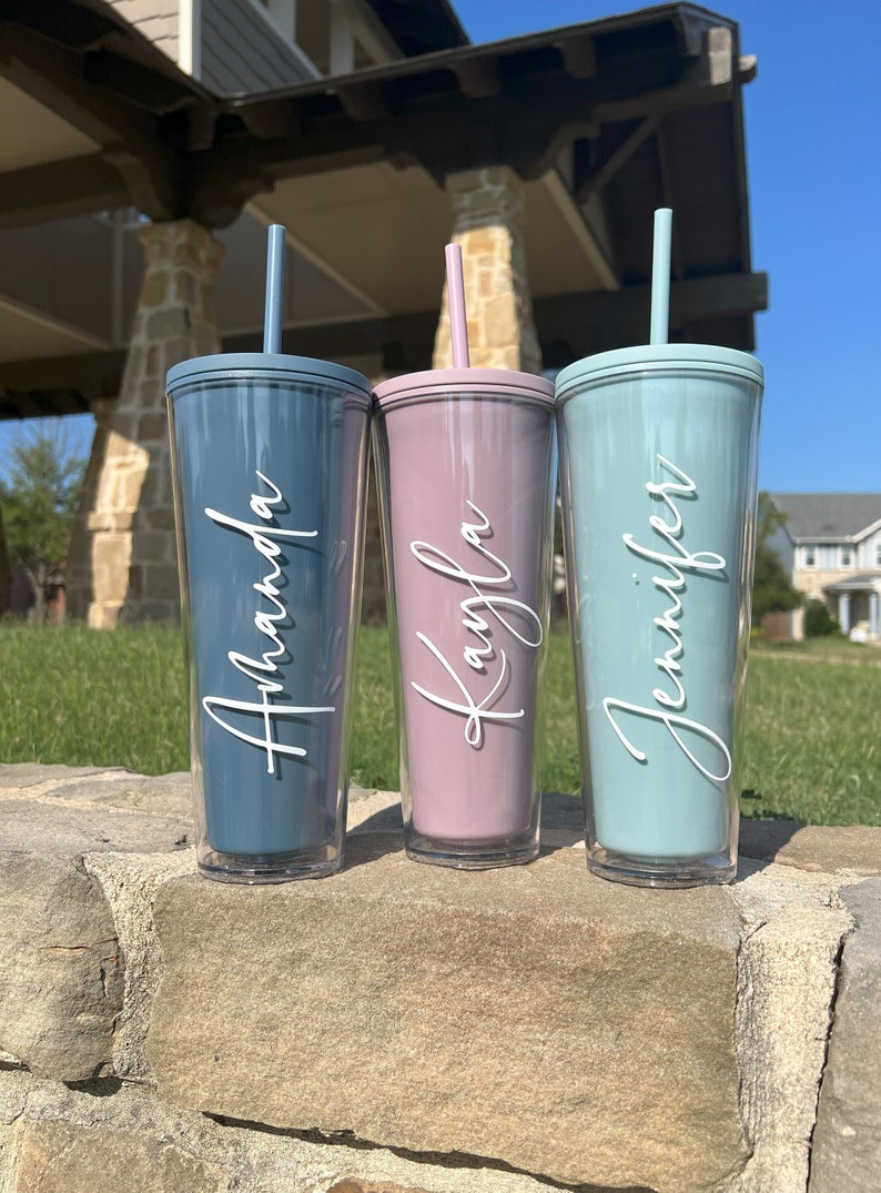 Personalized Tumbler with Straw, Bridesmaid Gift, Custom Tumbler, Acrylic Tumbler 24oz, Bridesmaid Proposal, Personalized Gift image 1