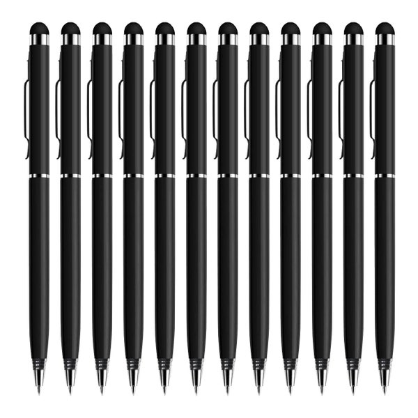 12 Pack Stylus Pens for Touch Screens - 2 in 1 Tablet Pen Compatible with iPad iPhone Kindle Fire Samsung Galaxy Android