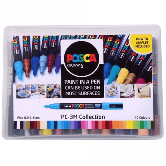Uni POSCA Marker Pen PC-3M Fine Collection Box of 40 Assorted NEW on Market  With 2 Free Wallets Included 