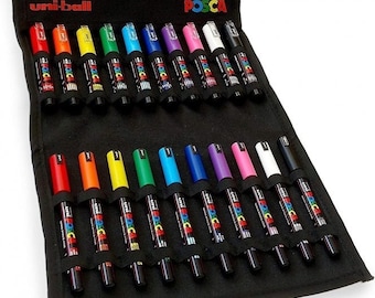 Uni Posca PC-1M & 1MR Marker Pen Set with Wallet Case (20 Pack) Acrylic Non Permanent Paint Art Bundle Gift Set