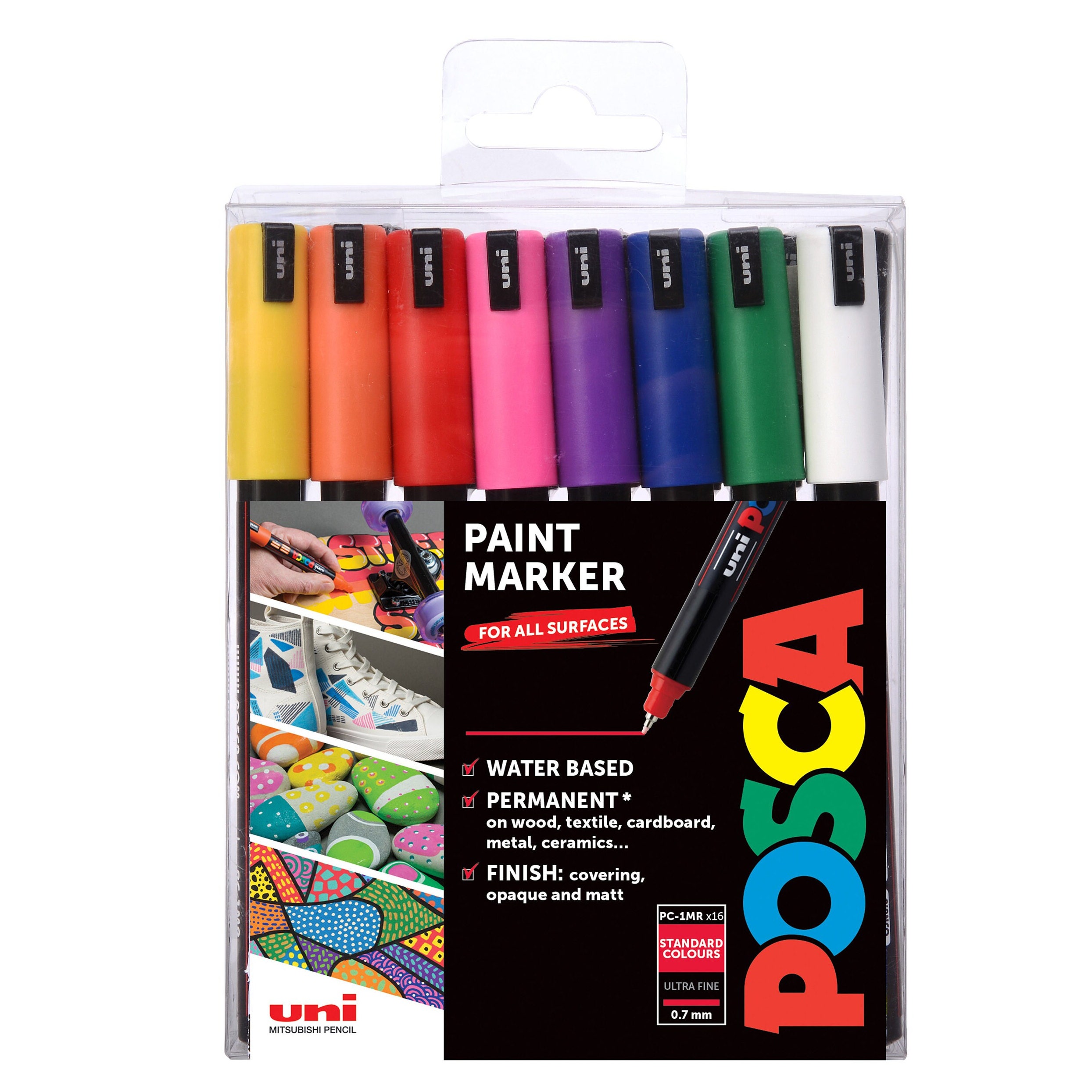 Uni Posca Paint Marker PC-1M Extra-Fine Bullet Standard Colors Set of 8