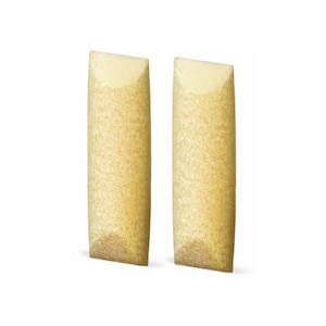 May include: Two beige, rectangular earplugs with a textured surface and angled top. The earplugs are positioned vertically against a white background. These earplugs are designed for noise reduction.