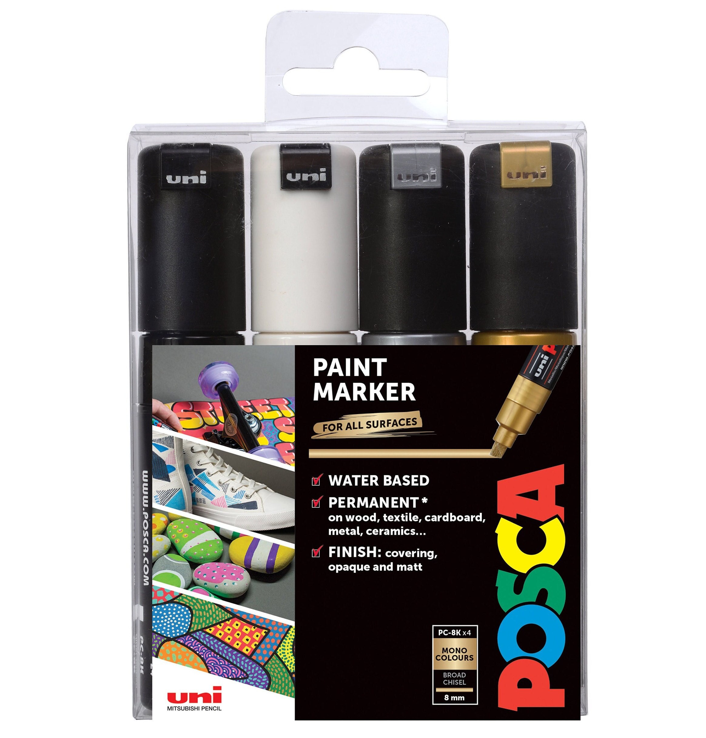 Uni Posca PC-5M Pastel Colours 8 Pack Ink Marker 1.8-2.5mm Multi-use Artist  Bundle Gift Set 