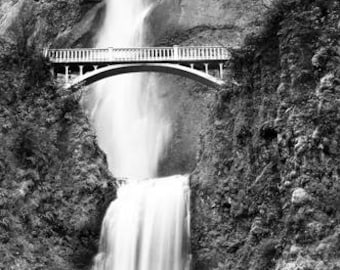 Multnomah Falls Panoramic Landscape Photograph Color or Black and White unique waterfall Valentine's Day gift Oregon