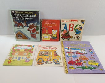 Richard Scarry's Books (6) Vintage Childrens Reading Things That Go Christmas Word Book Best House