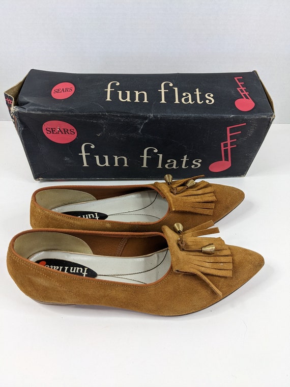 Original 1960s Sears Fun Flats Shoes Size 5 1 2 Brown Suede Like