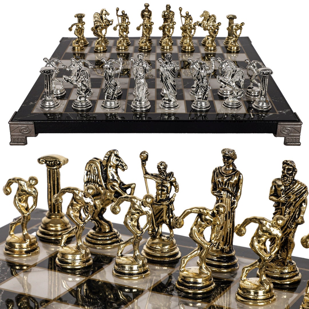 British Metal Chess Pieces With Ceramic Chess Board On Handmade Wood, Chess  Set