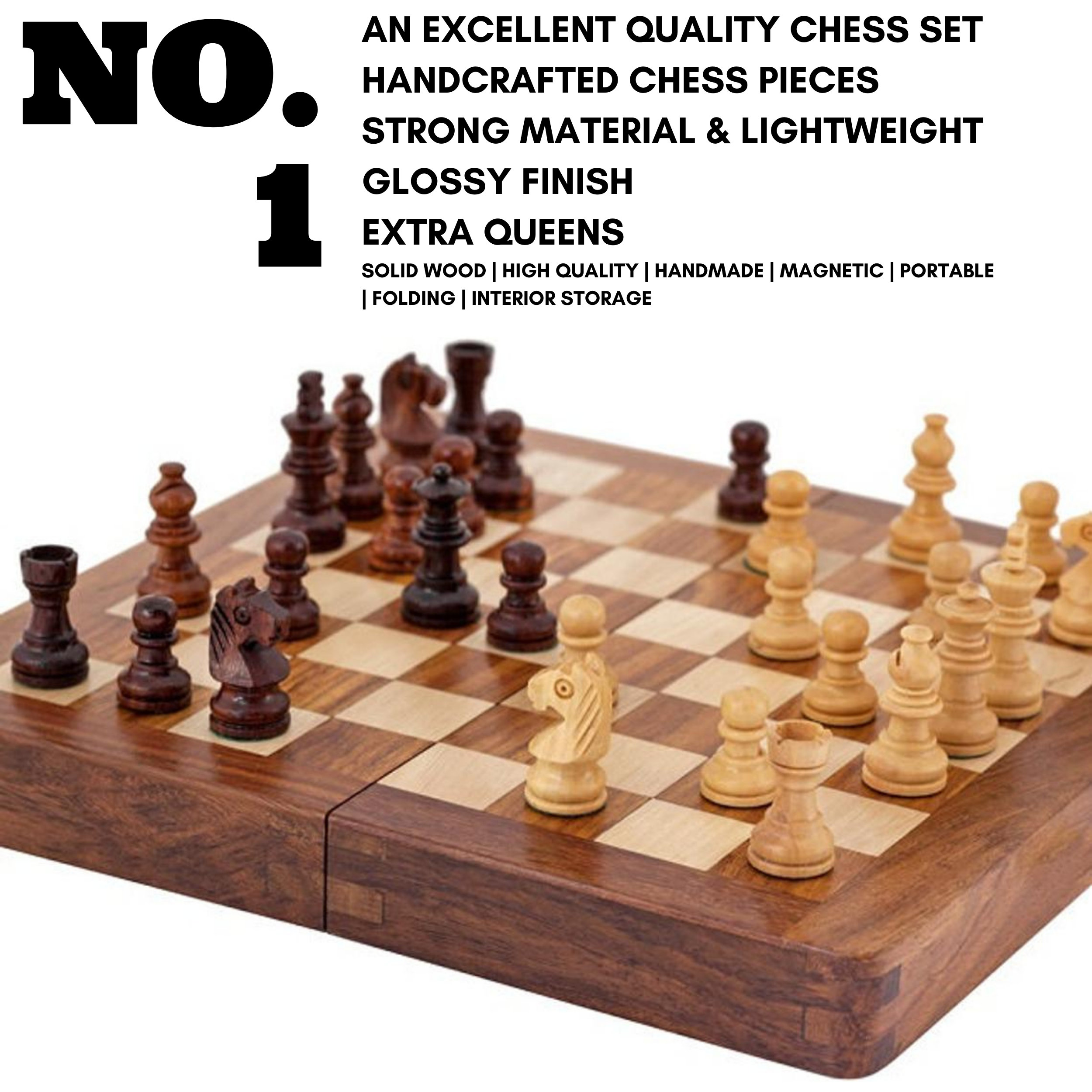 2 in 1 Magnetic Chess Set & Checkers Board Game, 15 Wooden Folding Chess  Board with 2 Extra Queens, Portable Travel Chess Set with Pieces Storage