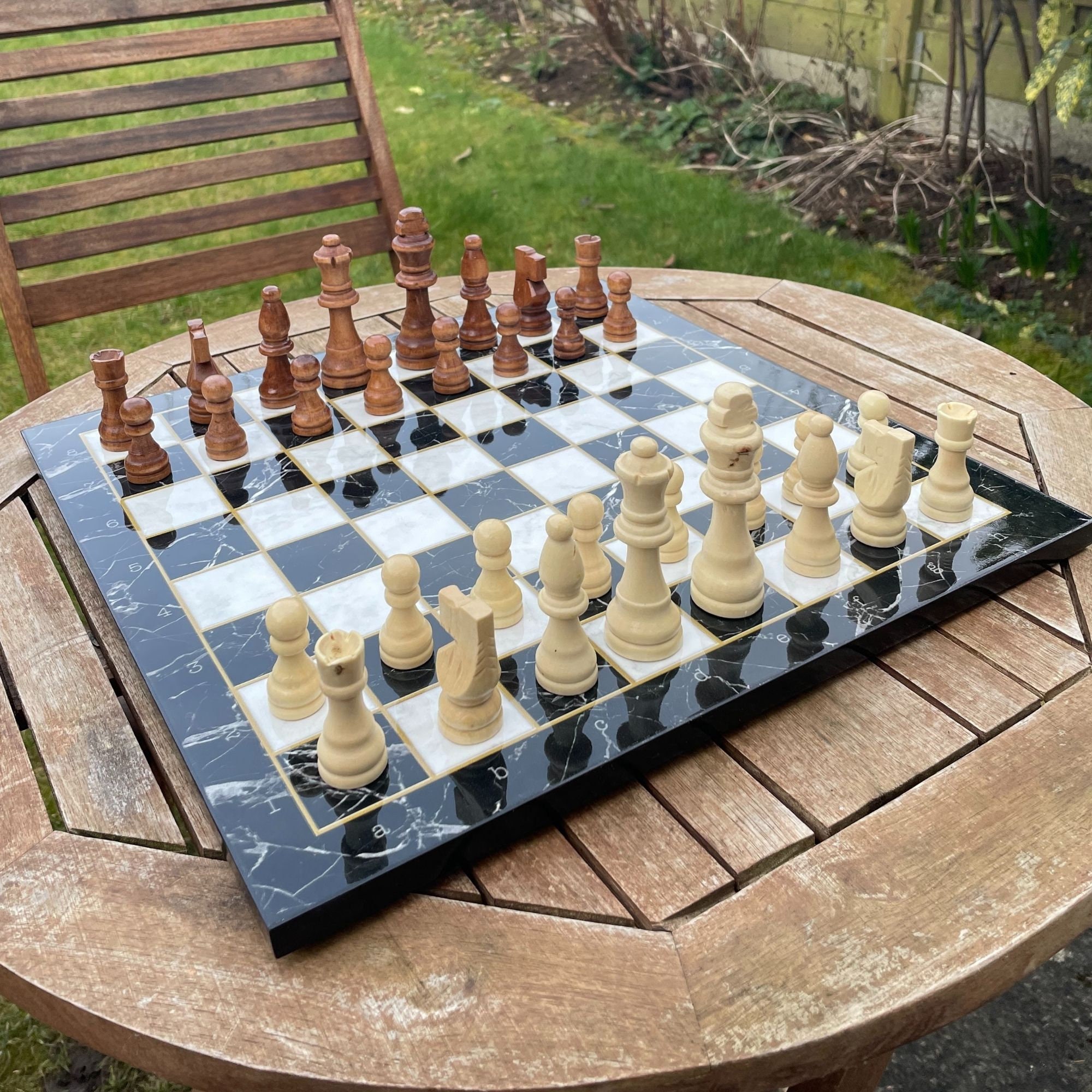 WE Games Classic Chess Set - Walnut Wood Board 12 in