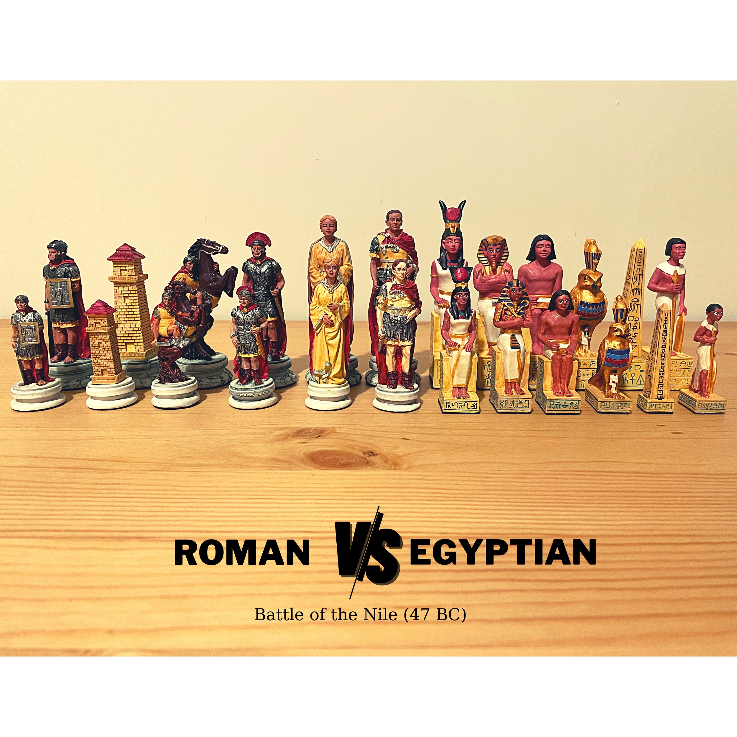 Gifts & Decors Pharaoh Egyptian Army VS Caesar Roman Empire Centurions  Resin Chess Pieces with Glass Board Set