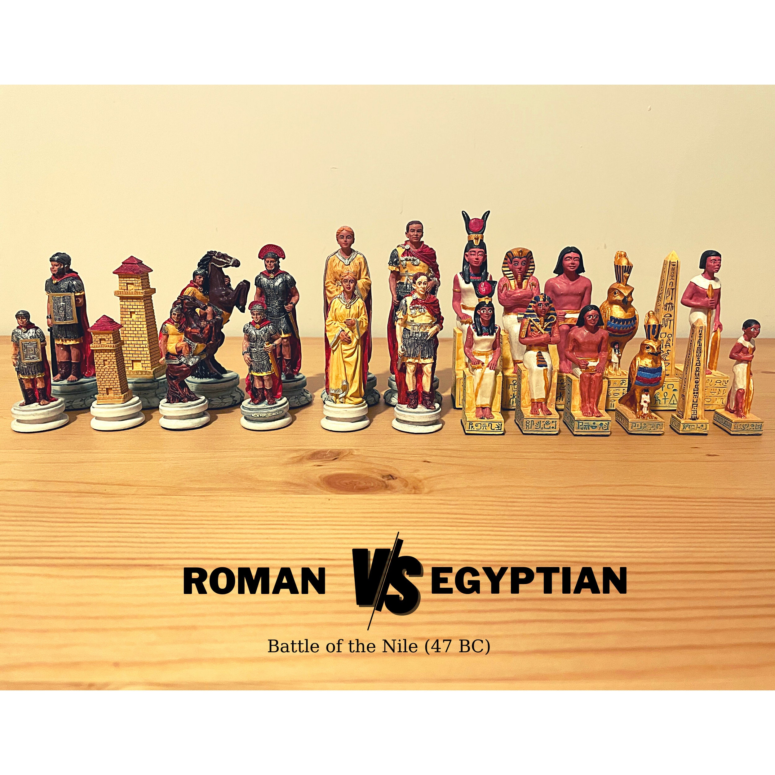 Romans vs Egyptians Chess Set with Glass Board - 3 3/4 Inch High