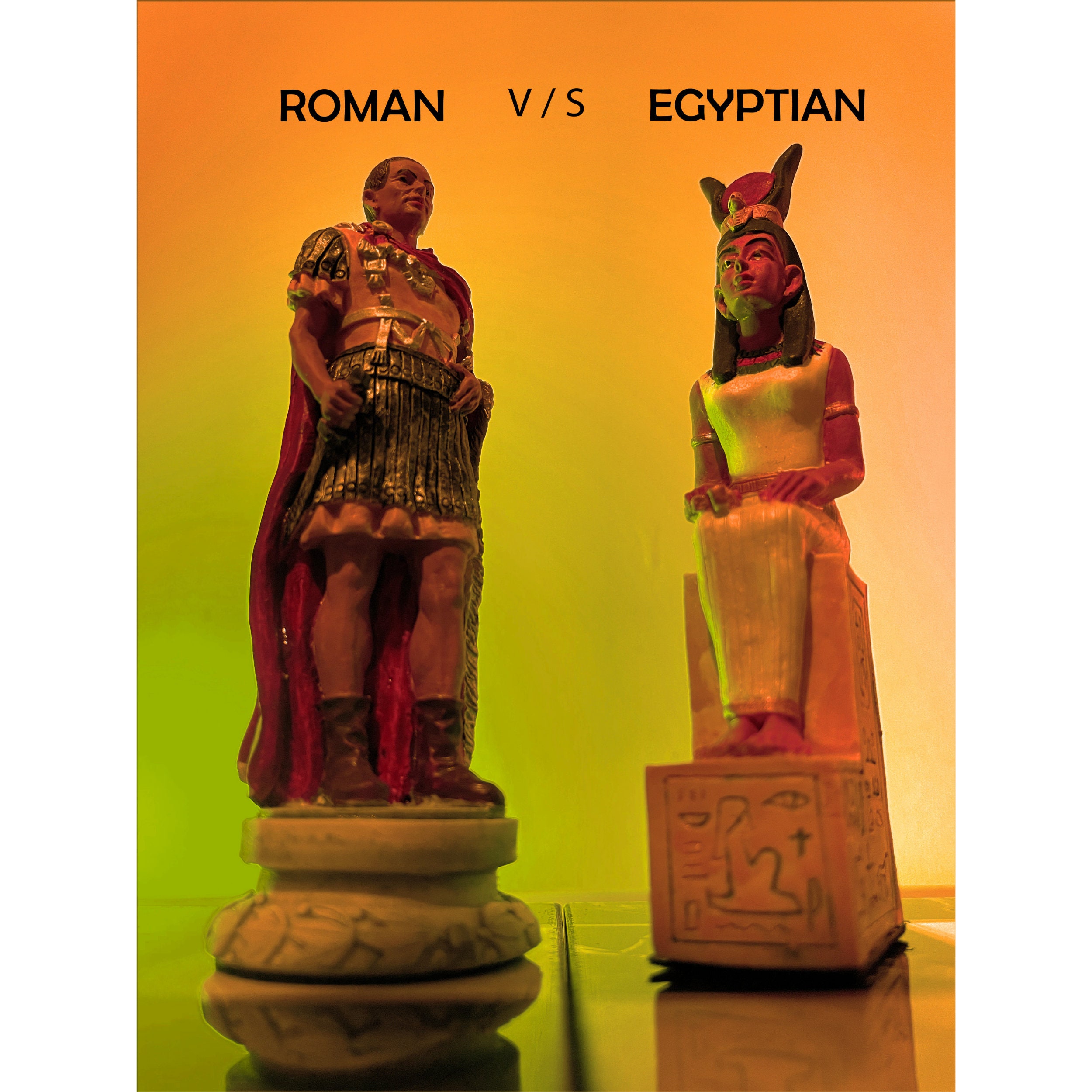 Gifts & Decors Pharaoh Egyptian Army VS Caesar Roman Empire Centurions  Resin Chess Pieces with Glass Board Set