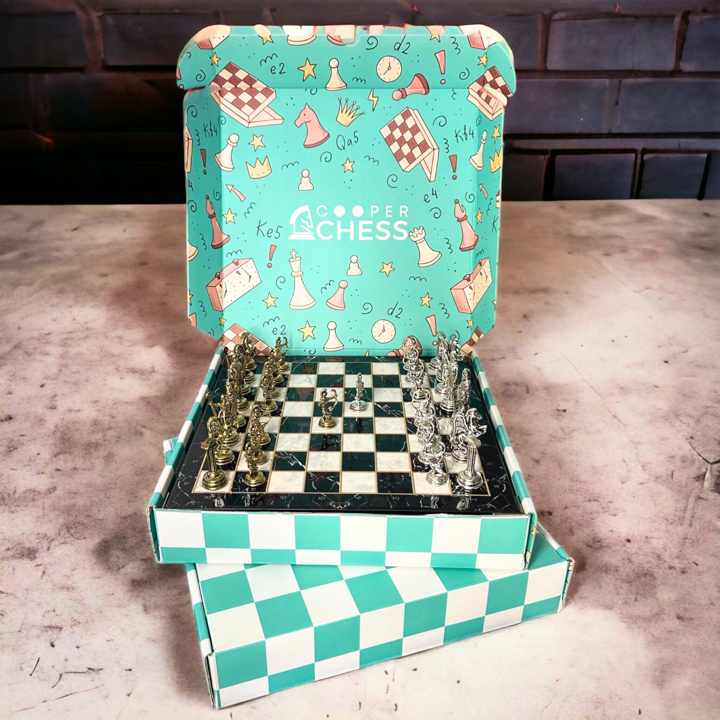 Retro Metal Chess Set for Adults and Kids – Marbling Chess Board with Chess  Pieces – Travel Chess Set with Metal Pieces – Folding Chessboard – Ideal