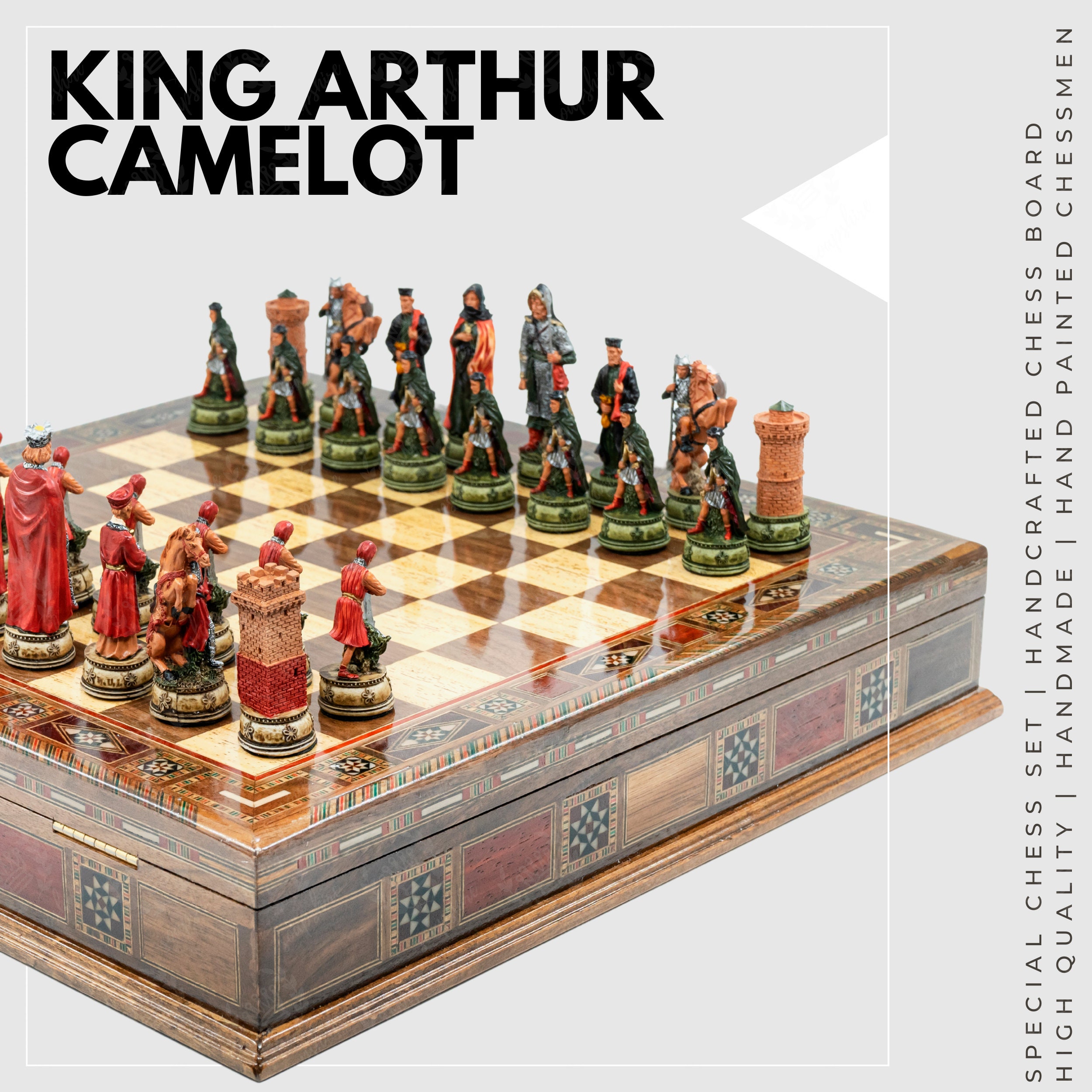 MEDIEVAL CHESS SET 2ft. King Arthur Handmade -   Medieval chess set,  Large chess set, Medieval chess